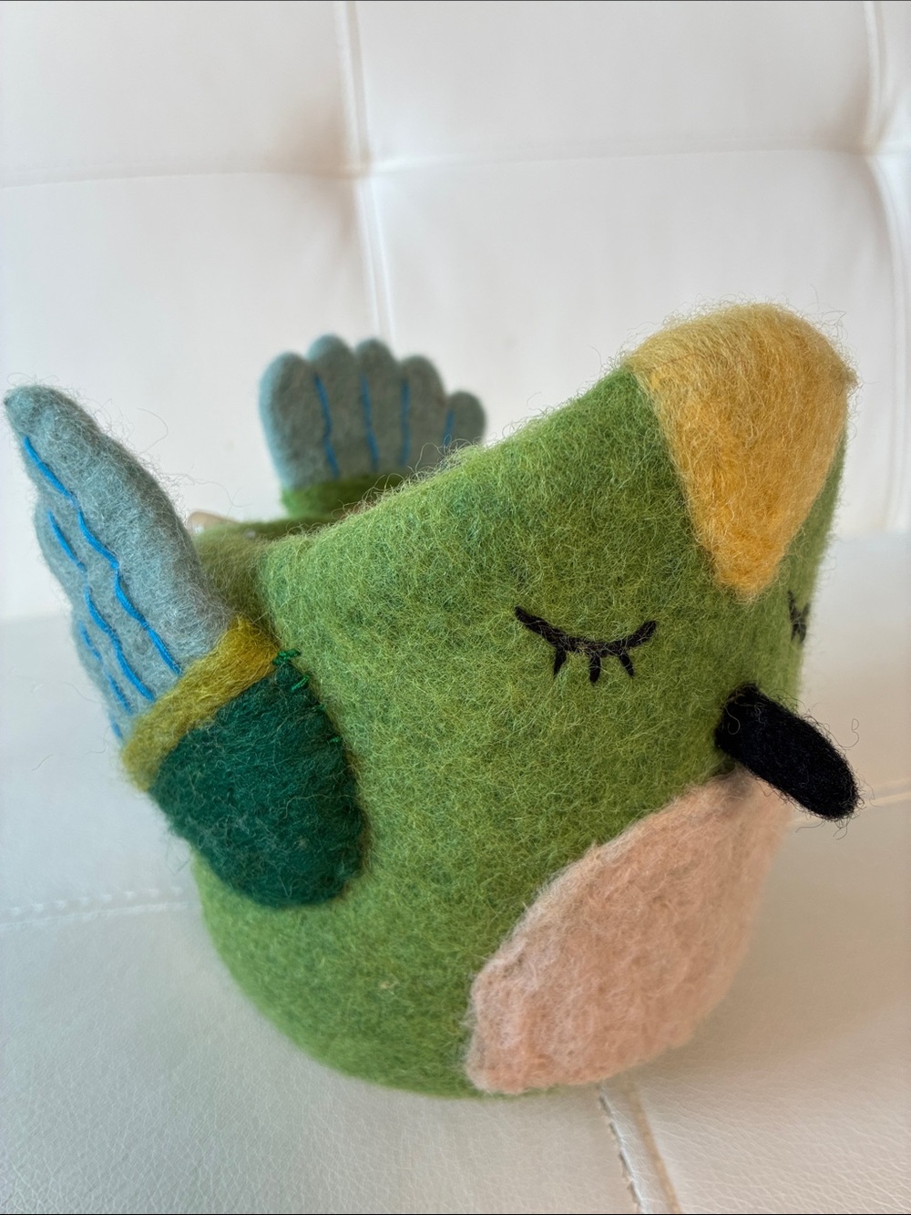 dZi Handmade 100% Wool Felt Green Bird Basket Planter Trinket Soft Decorative